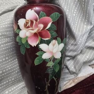 Burgundy Floral Vase with Pink Accents, Set Of 2